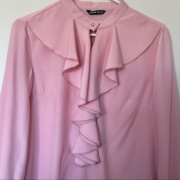 7 Tops $25/ SHEIN Pink Long Sleeve Ruffle Blouse. Size Medium - Picture 6 of 8